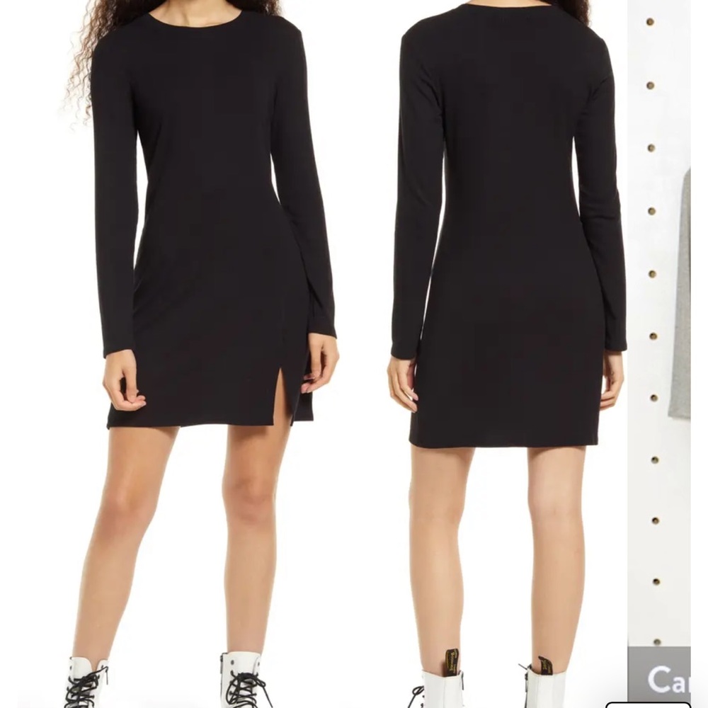 BP Fitted Slit Long Sleeve Rib Dress